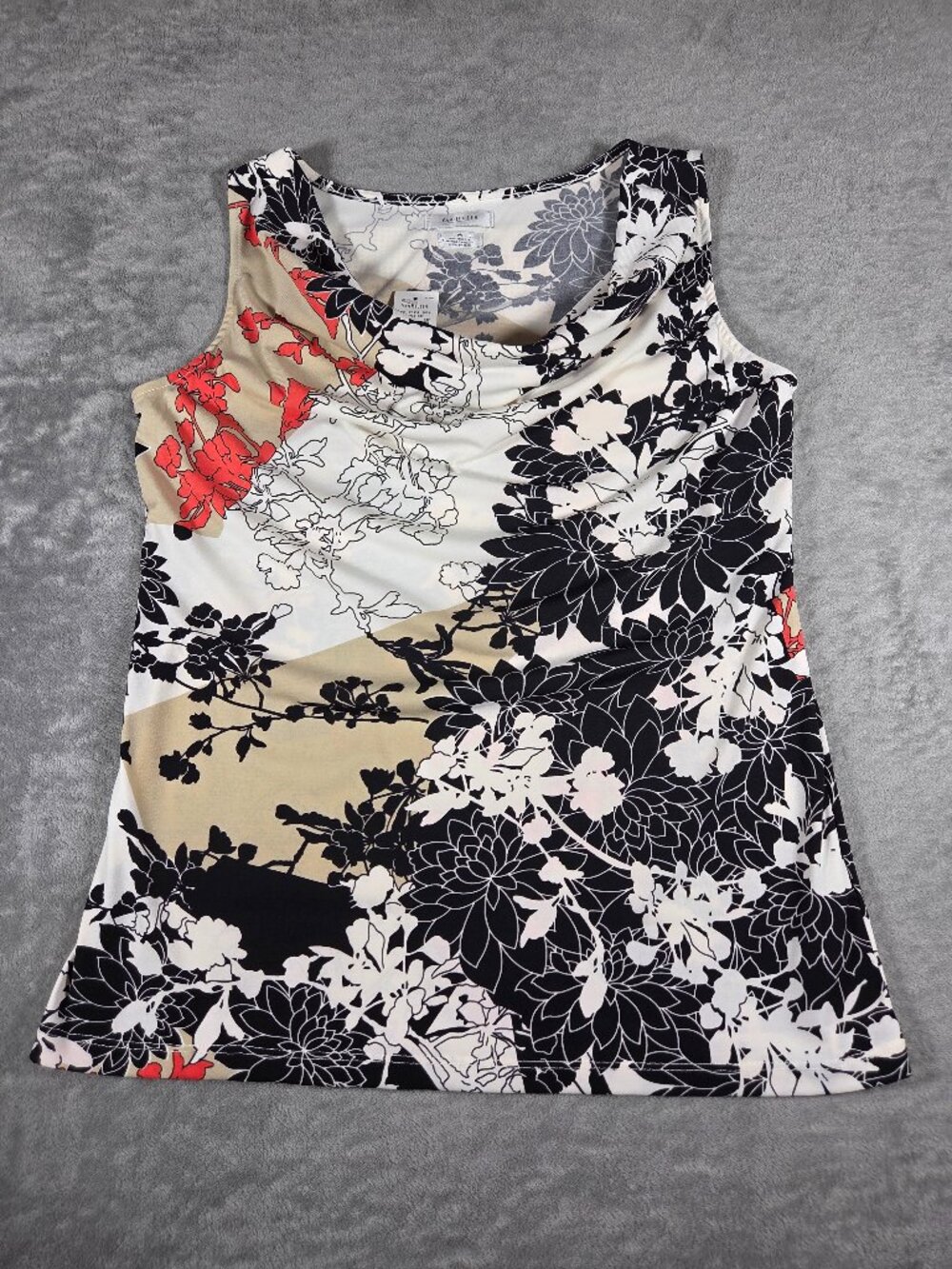 Van Heusen Sleeveless Floral Print Blouse with Draped Cowl Neckline Sz M